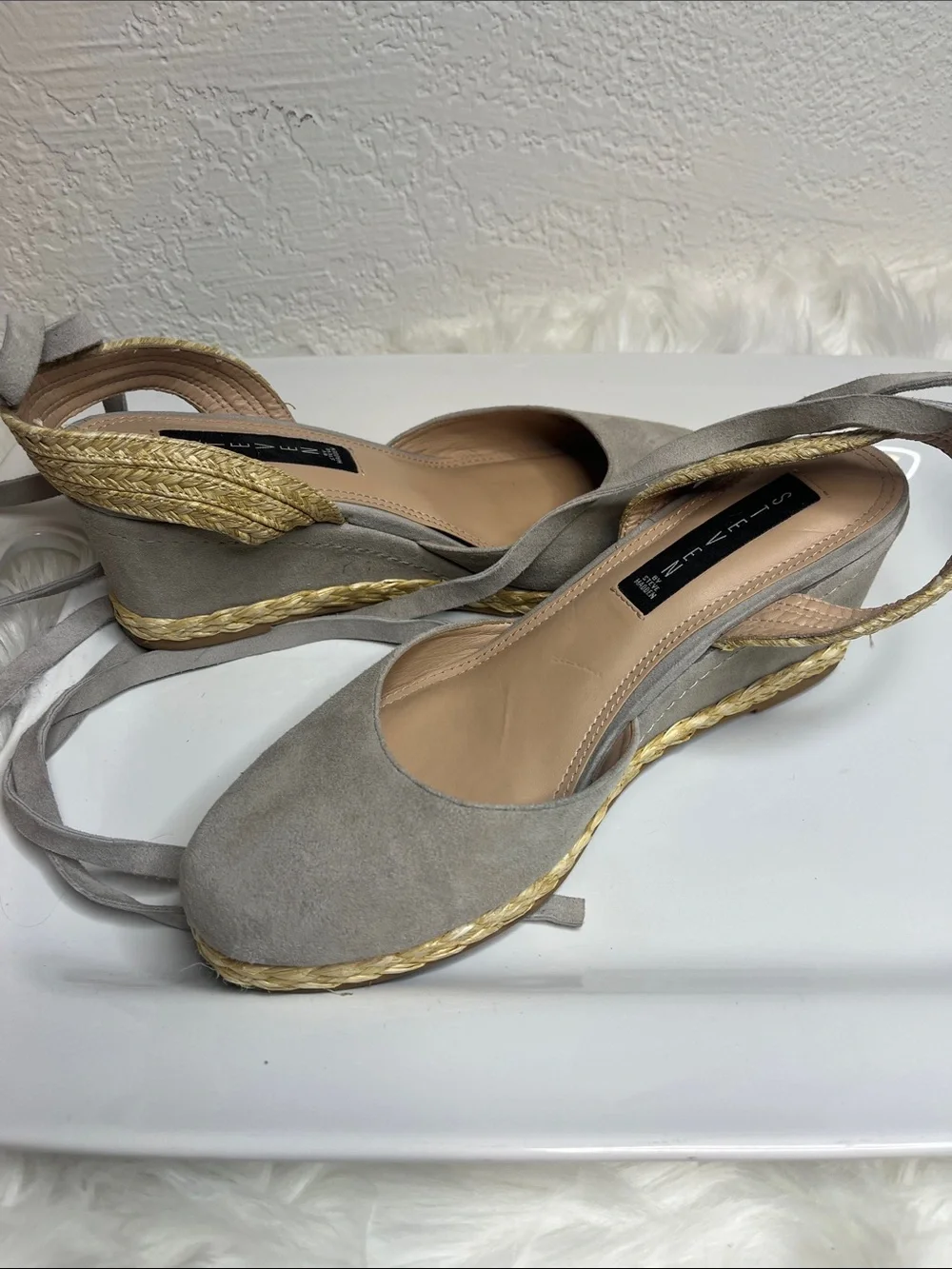 Steven By Steve Madden Gray Suede Espadrille Wedge Sandals with Ankle Tie